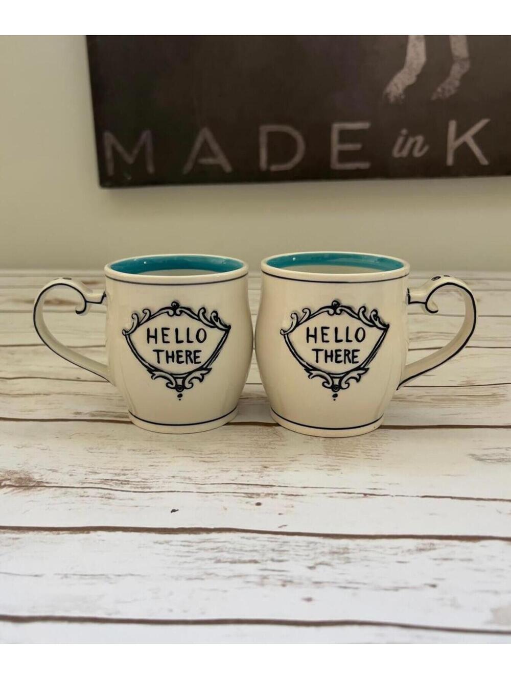 Molly Hatch Ceramic 'Hello There' Coffee Mug Set with Blue Interior